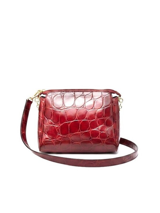 Bloomingdale's Handbags - Vintage Italian Croc Embossed Leather Burgundy Crossbody Bag Made in Italy
